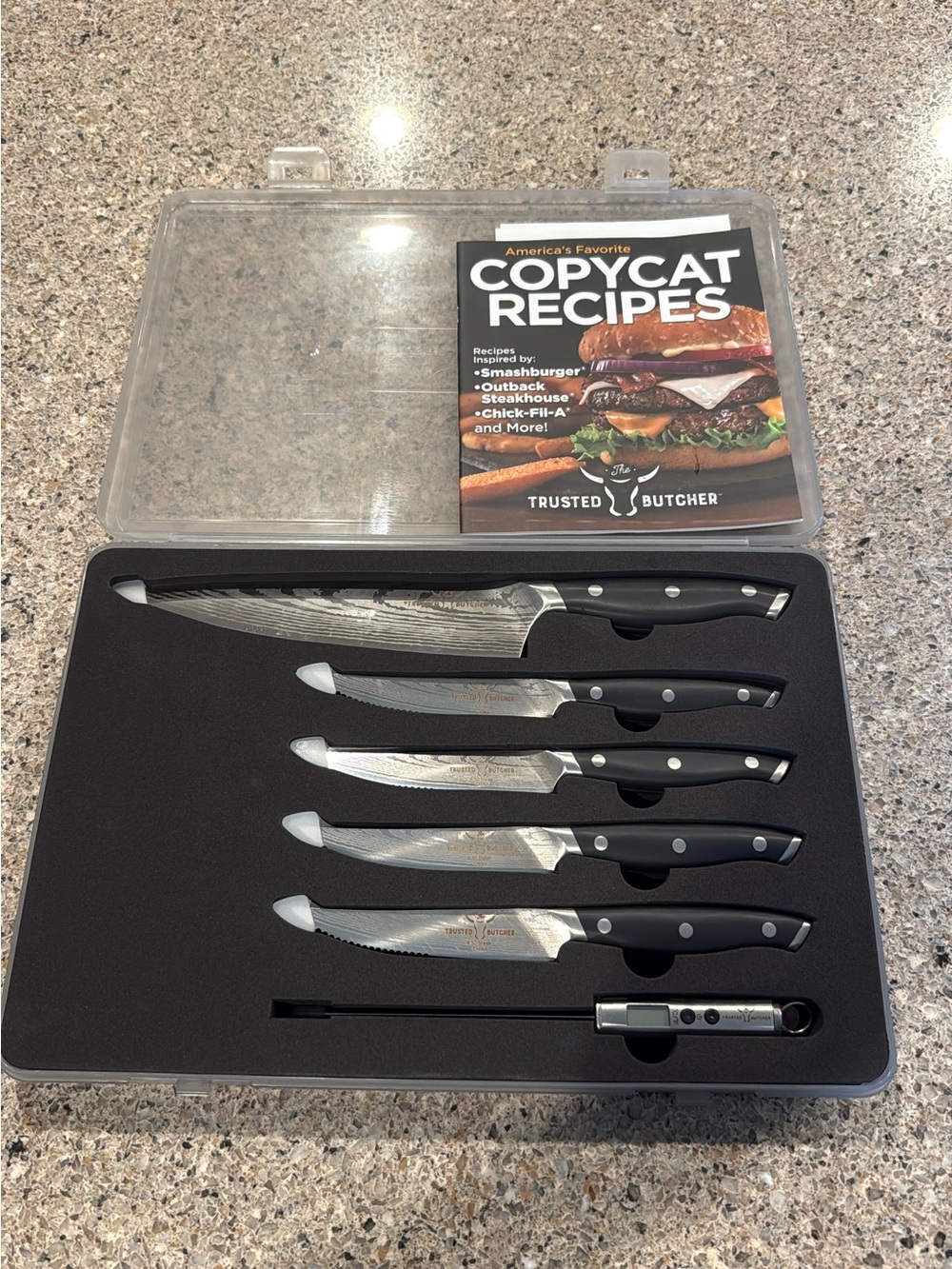 5 Piece Steak Knife Set with thermometer in Case - Includes recipe booklet